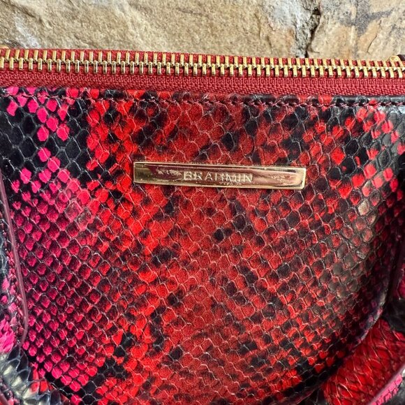 Brahmin Red Caroline Snake Print Small Satchel Melbourne Collection - Picture 6 of 13